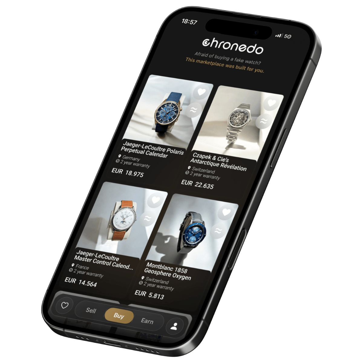 chronedo app on a smartphone – luxury watch marketplace